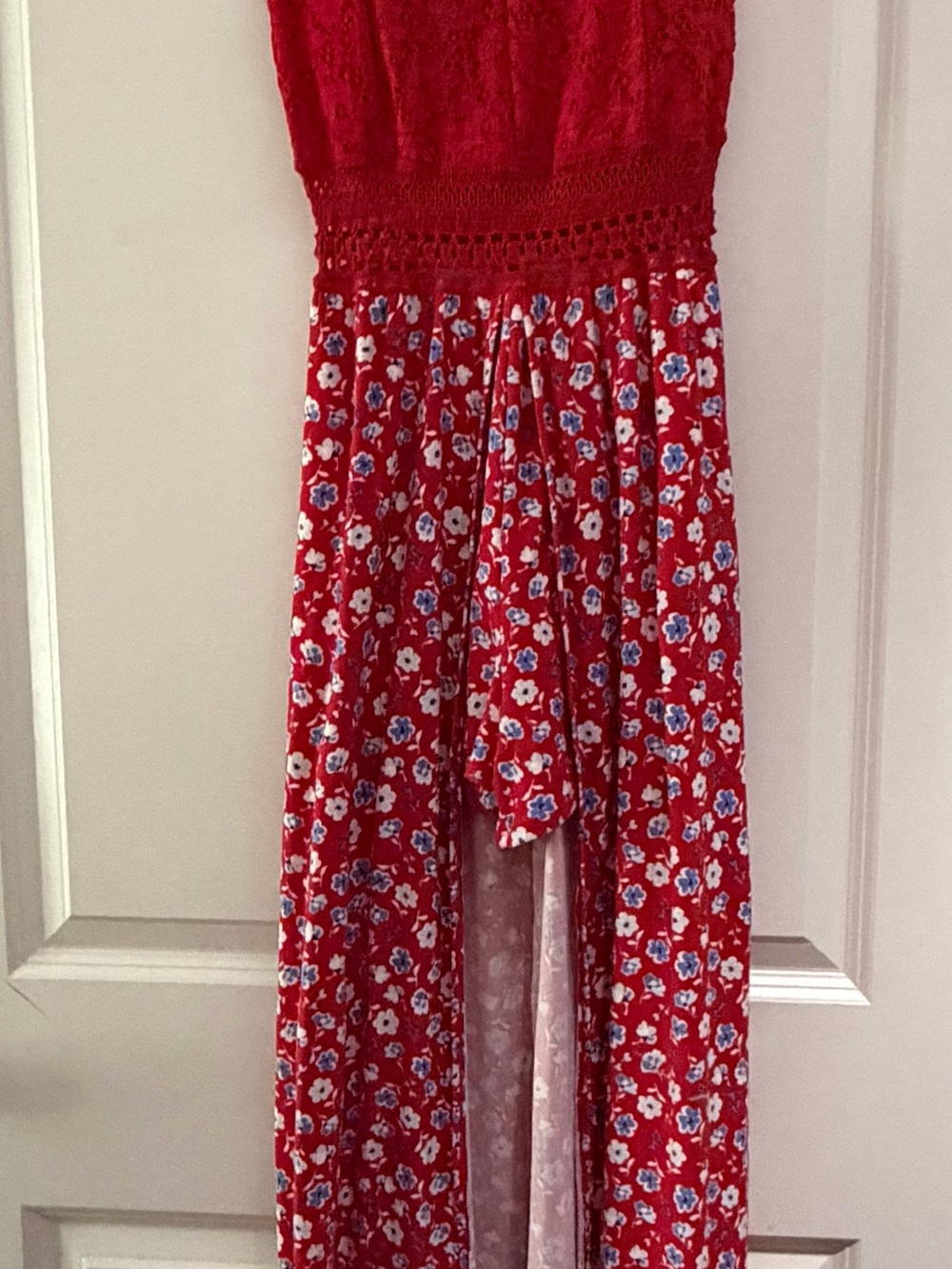 Red Floral Smocked Romper Dress